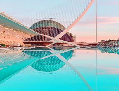 Sunset over City of Arts and Sciences in Valencia in Spain