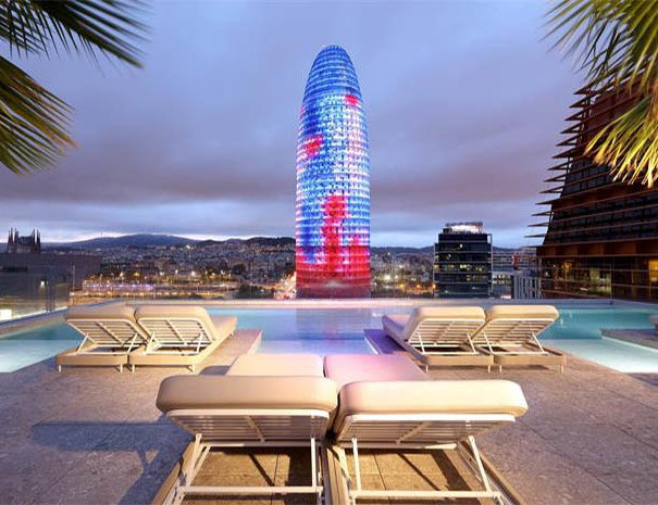 SB Glow hotel rooftop view over Glories tower in Barcelona